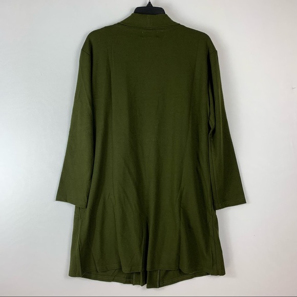 MelloDay Black Open Front Side Pockets Butter Super-Soft Olive Green Cardigan - Picture 3 of 6